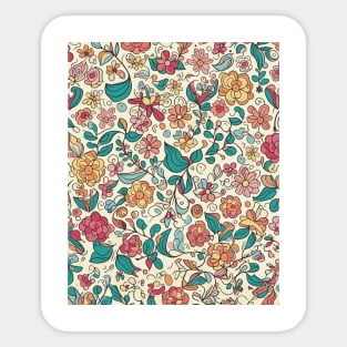 Floral Pattern Colorful Cartoon: Flourishing Cartoon Blossoms Sticker